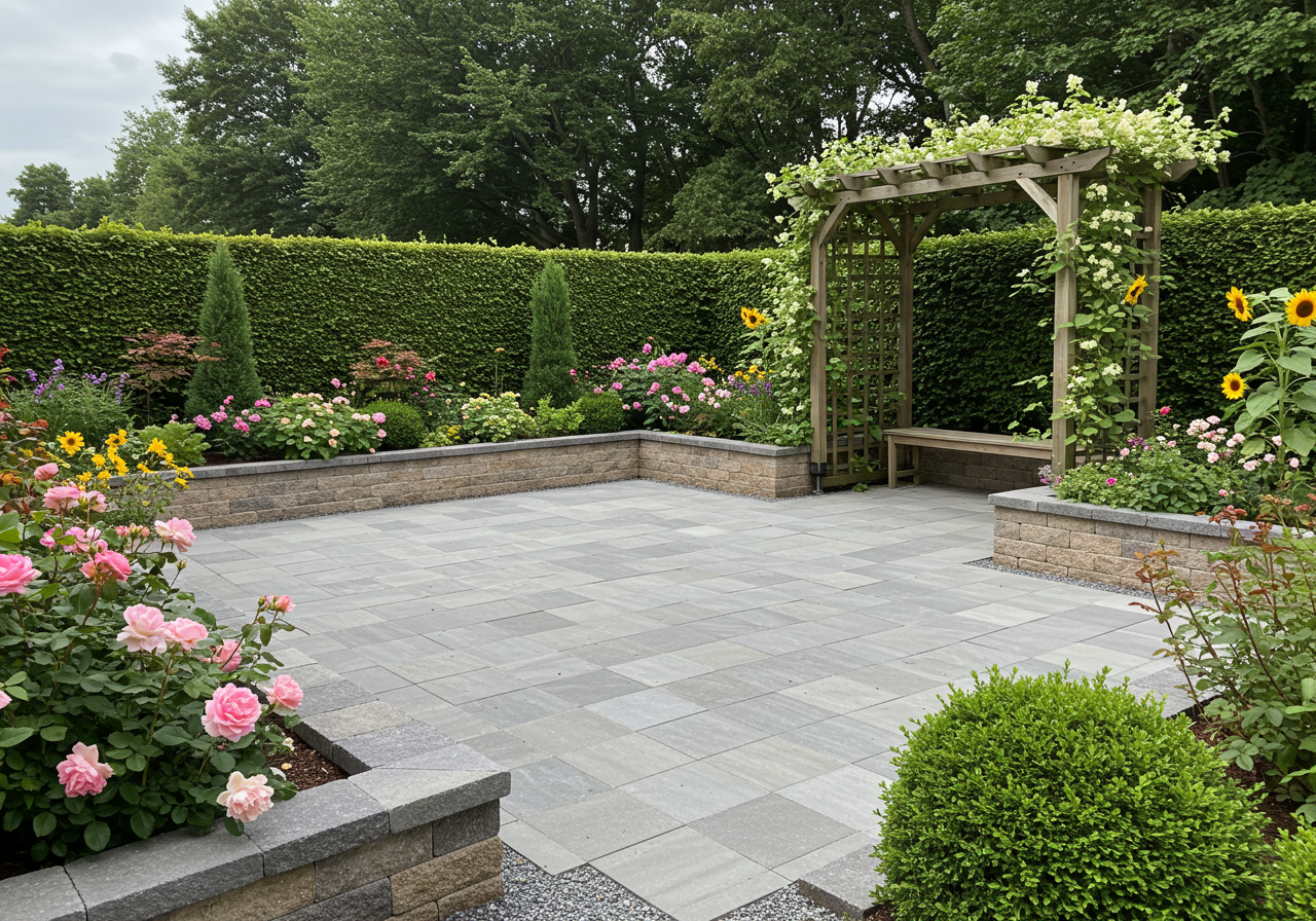Jardin paysagé avec patio rénové