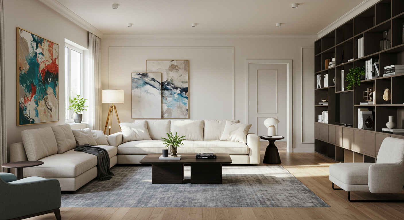 Intérieur de maison rénové, lumineux et moderne